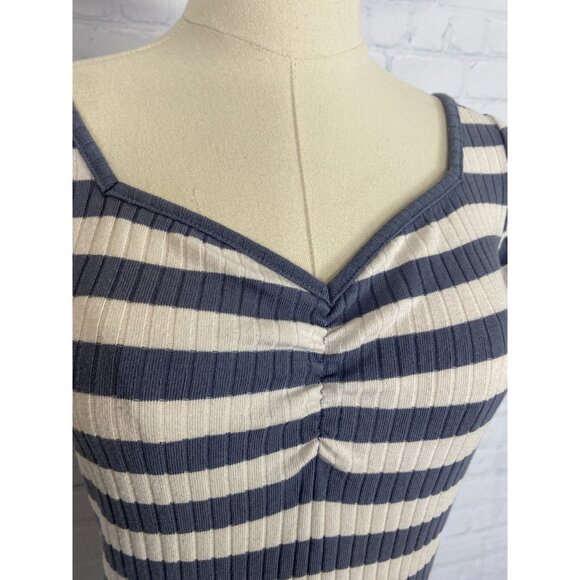 CLEARANCE Madewell XS Ribbed Sweetheart Tee in Stripe in Sunfaded Indigo - Picture 6 of 9